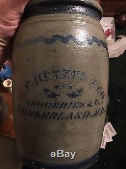 Rare C. F. Hetzel & Co. Groceries & c. Cumberland MD 1 Gal Stoneware Crock Jar
