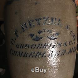 Rare C. F. Hetzel & Co. Groceries & c. Cumberland MD 1 Gal Stoneware Crock Jar