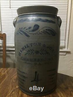 Rare Hamilton & Jones Cobalt Blue Stoneware Crock/Churn 4 Gallon Greensboro PA