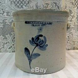 Rare Johnson & Knapp Olean NY Cobalt Blue Flower #2 Stoneware Handled Crock