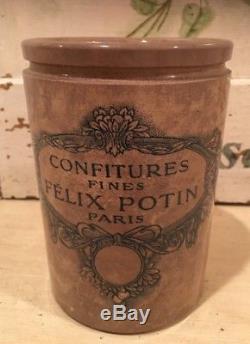 Rare Large Antique Vintage French Felix Potin Confitures Stoneware Crock 1920s