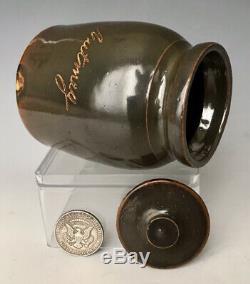 Rare Little Brown Antique Stoneware Nutmeg Spice Jar Crock with Lid, Bennington VT