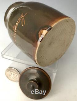Rare Little Brown Antique Stoneware Nutmeg Spice Jar Crock with Lid, Bennington VT