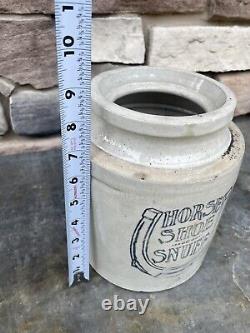 Rare Primitive Horse Shoe Snuff Stoneware Crock Antique Snuff Tobacco Jar