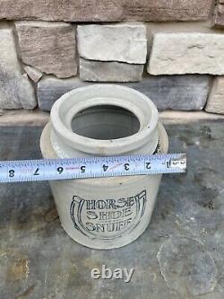 Rare Primitive Horse Shoe Snuff Stoneware Crock Antique Snuff Tobacco Jar