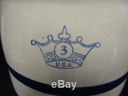 Rare Ransbottom Crown #3 Stoneware Butter Churn Crock USA Excellent