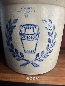 Rare Six Gallon Stoneware Crock With Stenciled Urn & Wreath Somerset Potters 1875
