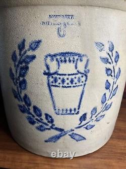 Rare Six Gallon Stoneware Crock With Stenciled Urn & Wreath Somerset Potters 1875