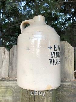 Rare Stoneware H. W. Berger Whiskey Jug Vicksburg Mississippi Bottle Crock