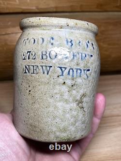 Rare Tode Bros, Bowery, New York Stoneware Caviar Jar