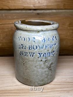 Rare Tode Bros, Bowery, New York Stoneware Caviar Jar