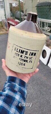 Rare Vintage Slims Inn Allentown Pa Stoneware Jug Advertising Whiskey Crock