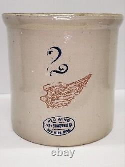 Red Wing Stoneware 2 Gallon Crock 4 Wing Design Antique No Chips or Cracks READ
