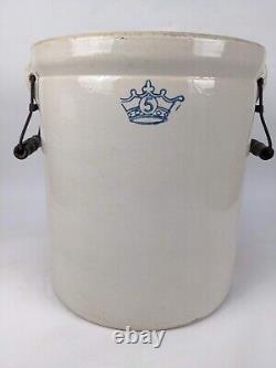 Robinson Ransbottom 5 Gal Stoneware Crock Pot with Handles vintage blue crown