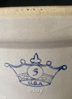 Robinson Ransbottom 5 Gallon Stoneware Crock Blue Crown Made In USA Vintage