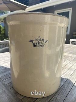 Robinson Ransbottom 6 Gallon Blue Crown Stoneware Crock- Vintage