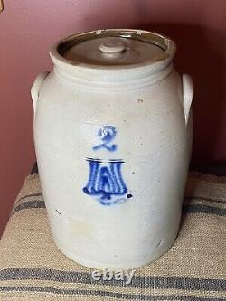 SCARCE Antique Primitve Salt Glazed Stoneware J. M. PRUDEN Elizabeth NJ Jar Crock