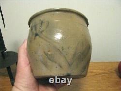 SMALL 5 ANTIQUE BLUE DECORATED STONEWARE CROCK by SHENFELDER, READING PA