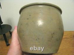SMALL 5 ANTIQUE BLUE DECORATED STONEWARE CROCK by SHENFELDER, READING PA