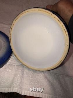 Salt Glaze Stoneware Butter Crock. Blue & White Cow Pattern. Pottery