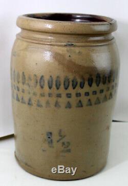 Salt Glazed Art Stoneware with Stenciling Crock Antique Primitive (cracks/chips)