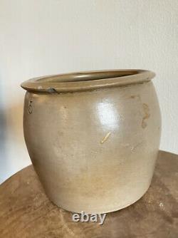 Salt Glazed Early 19th C Stoneware Crock 5 Quart Great Condition Storage Jar