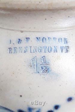Scarce J & E NORTON 1 1/2 Gal. Cobalt-Decorated Stoneware Crock 1850-58