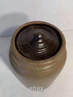Scarce MID-19TH C Southern ANTIQUE Stoneware Crock w Earthenware Lid Virginia