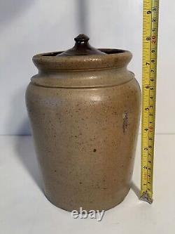 Scarce MID-19TH C Southern ANTIQUE Stoneware Crock w Earthenware Lid Virginia