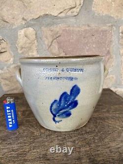 Schmid & German Allentown, Pennsylvania Cobalt Floral Stoneware Crock 19th C