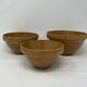 Set Of 3 Antique Stoneware Salt Glazed Mixing Bowls With Lids Crock Farmhouse