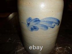 Small Size Antique Cobalt Blue Stylized Floral Decorated Stoneware Table Crock