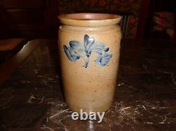Small Size Antique Cobalt Blue Stylized Floral Decorated Stoneware Table Crock, a