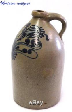 Spectacular Fine Blue Decorated Stoneware Jug 19th cent