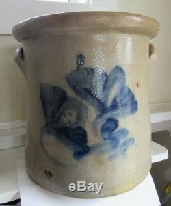 Stoneware 4 Gallon Crock Cobalt Double Floral C 1880
