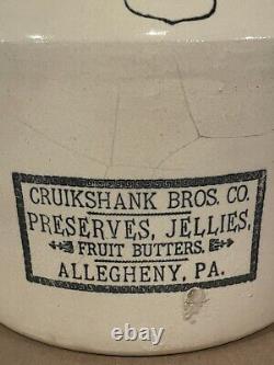Stoneware Crock CRUIKSHANK Bros. Preserves Jellies Fruit Butters Allegheny PA