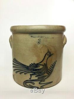 Stoneware Crock, Whites Utica Three Gallon with Fantail Bird Decoration