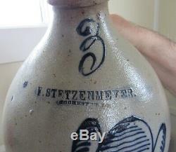 Stoneware Jug Frederick Stetzenmeyer Stamped- Rochester NY worked 1849 1860