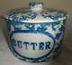 Stoneware Salt Glaze Blue Sponge Butter Crock Withcover Good Color