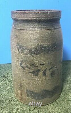 Stoneware Wax Sealer Canning Jar, 3 Cobalt Stripes Floral Cobalt Stencil, 8 1/4