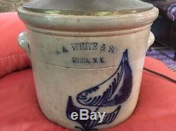 Stoneware crock, N. A. White & Son. Utica, N. Y. Made into lamp, easily changed