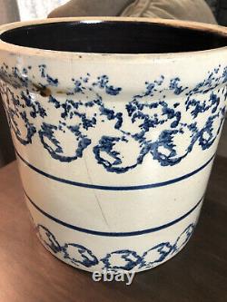 Stunning Antique 3 Gallon Blue Decorated Stoneware Water Dispenser Cooler Crock