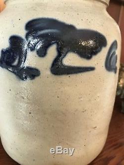 Super TINY PA or Ohio Cobalt Blue Willow Tree Decorated Stoneware Crock