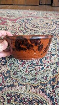 Sweet Antique Early Stoneware PA Redware Crock Bowl Manganese Glaze 7