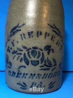 T F Reppert, Greensboro Pa. Stoneware Cobalt Wax Sealer Jar Strong Contrast EX