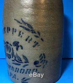 T F Reppert, Greensboro Pa. Stoneware Cobalt Wax Sealer Jar Strong Contrast EX
