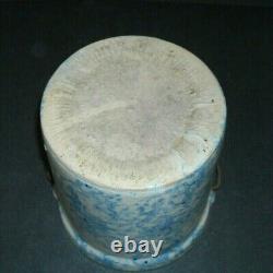 Tall Blue & White Spongeware Butter Pantry Crock with Lid Stoneware