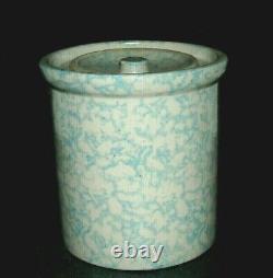Tall Blue & White Spongeware RED WING Butter Crock withLid Stoneware