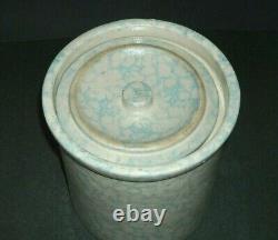 Tall Blue & White Spongeware RED WING Butter Crock withLid Stoneware