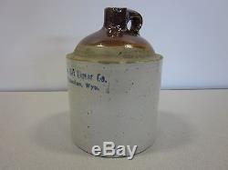 The Oak Liquor Co. Evanston Wyo. Antique Stoneware Gallon Crock Whiskey Jug